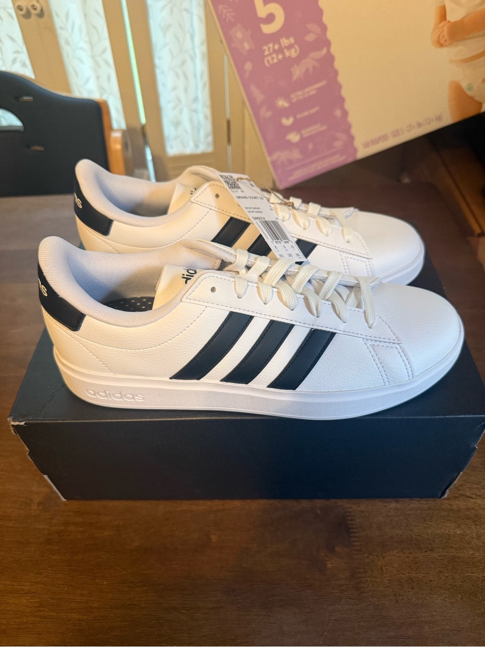 adidas White Sneakers with Black Three-Stripes